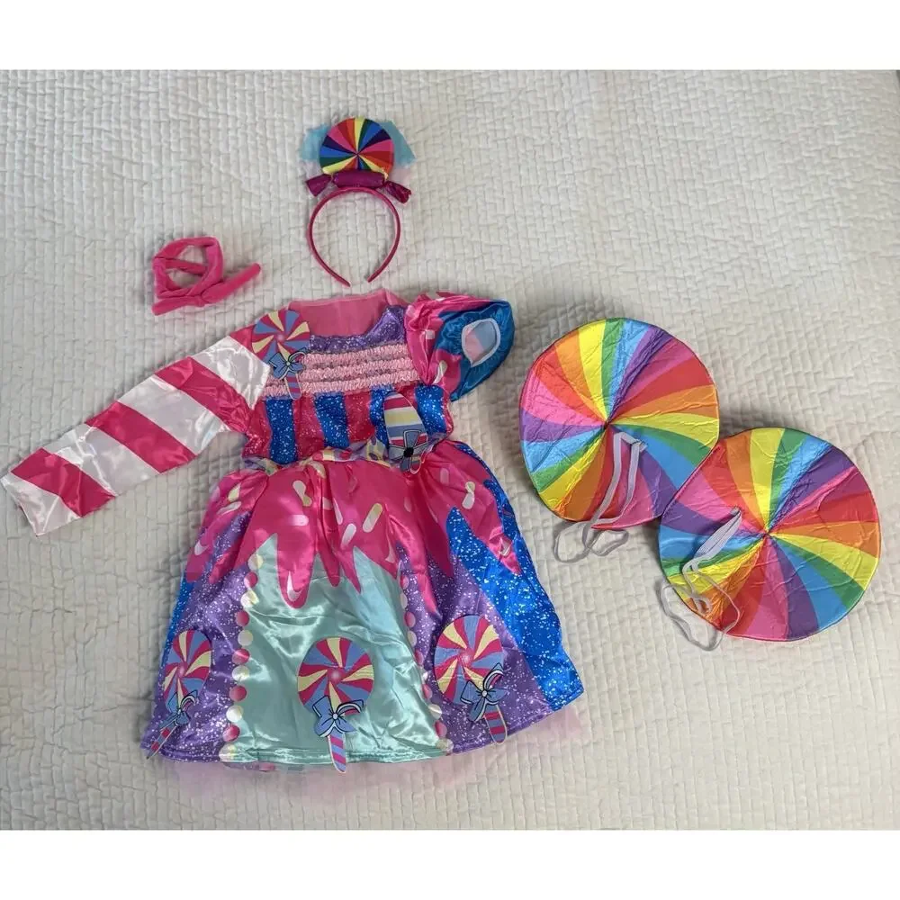 Girls Candy Lollipop Halloween Costume Dress Colorful Sweet Shop 4-6T